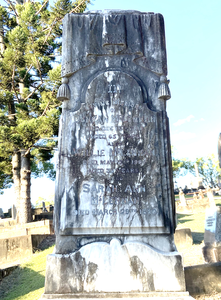 Photo of headstones/Duncan McLennan d1900 hdstn Brisbane Toowong cem